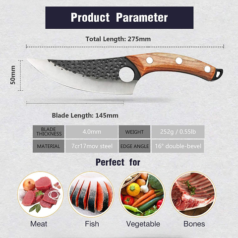 Image of Viking Knife Meat Cleaver Knife Hand Forged Boning Knife with Sheath Butcher Knives High Carbon Steel Fillet Knife Chef Knives for Kitchen, Camping, BBQ