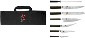 Shun Classic 8-Piece Student Set; Perfect Knife Set for the Aspiring Chef: Paring, Utility, Chef’S, Boning/Fillet, Hollow-Ground Slicing and Bread Knives; Honing Steel and Portable Knife Roll Included