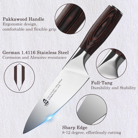 Image of TUO Chef Knife 6 Inch - Professional Kitchen Cooking Knife Japanese Gyuto Knives Vegetable Meat and Fruit - German HC Stainless Steel - Ergonomic Pakkawood Handle - Osprey Series with Gift Box