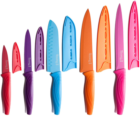 Image of MICHELANGELO Kitchen Knife Set 10 Piece, High Carbon Stainless Steel Kitchen Knives Set, Knife Set for Kitchen, Rainbow Knife Set, Colorful Knife Set- 5 Knives & 5 Knife Sheath Covers