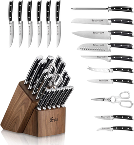 Cangshan TS Series 1020885 Swedish Sandvik 14C28N Steel Forged 17-Piece Knife Block Set, Walnut