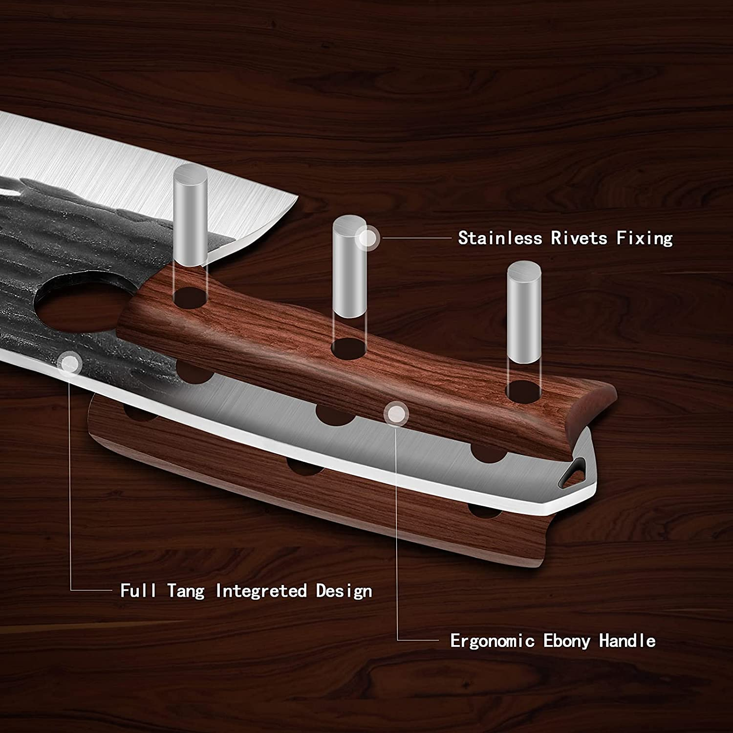 Upgraded Serbian Chef Knife 11.4 Inch Viking Cleaver Knife Hand Forged Japanese Kitchen Knives Sharp Chopping Knife Full Tang Handle Butcher Knife with Sheath Outdoor Boning Knife BBQ Camping Gift