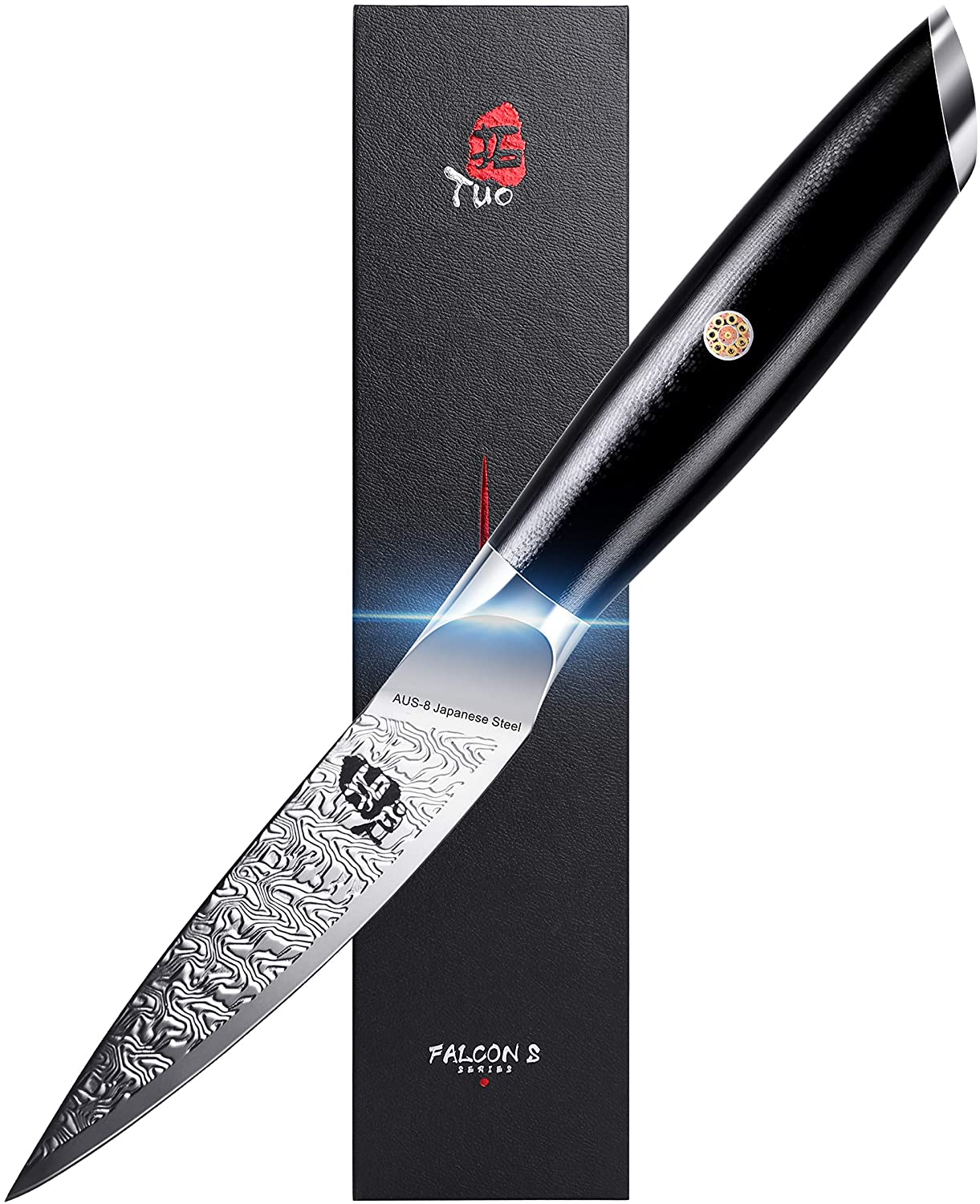 TUO Paring Knife - 3.5 Inch Small Kitchen Knife Peeling Knife for Fruit and Veggie, AUS-8 Japanese Stainless Steel with Ergonomic G10 Handle, Falcon S Series with Gift Box