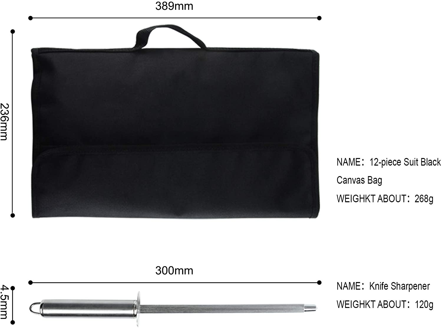 XYJ Stainless Steel Kitchen Knives Set 10 Piece Chef Knife Set with Knife Sharpening Rod Carry Case Bag & Sheath Well Balance Ergonomic Handle