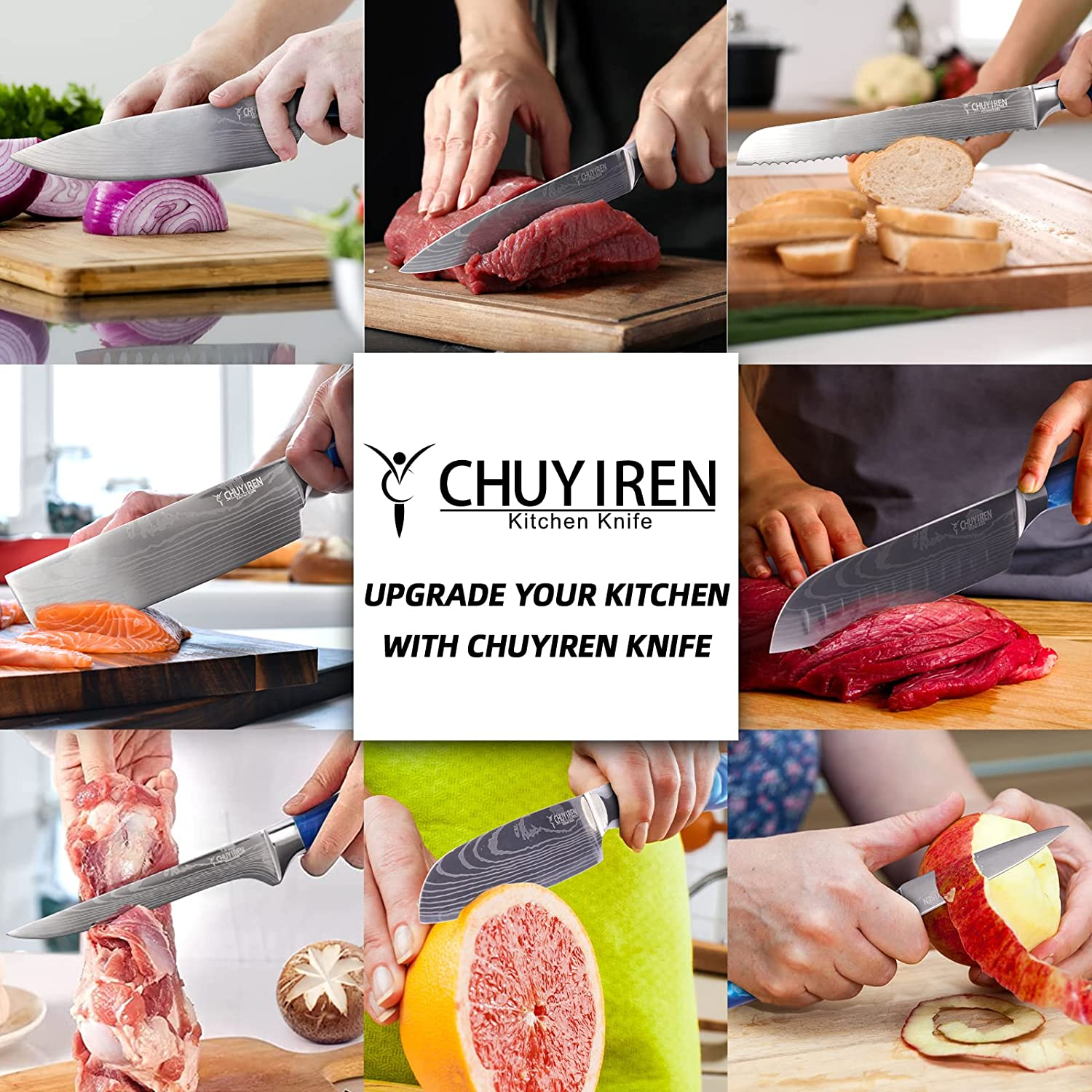 Kitchen Chef Knife Set 8 PCS, 3.5-8" 5Cr15Mov Stainless Steel High Carbon Boxed Knives with Ergonomic Handle, Professional Ultra Sharp Japanese Knives for Vegetable Fruit Meat Cutting, Business Gift