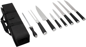 9-Piece Kitchen Knife Set in Carry Case - Ultra Sharp Chef Knives with Ergonomic Handles - Professional Japanese Chef'S Knife Set with Paring, Carving, Bread, Santoku, Utility Knives, Fork, Sharpener