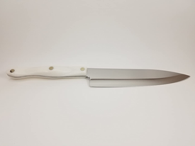 Model 1728 CUTCO White (Pearl) Petite Chef Knife in Factory-Sealed Plastic Bag. 7.75” High Carbon Stainless Blade and 5.5” Handle.