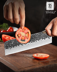 TIVOLI Japanese Chef Knife Set Hand Forged Kitchen Knife Meat Cleaver Knife Full Tang Butcher Knife for Meat Cutting (D- 7.5 Inch Nakiri Knife)