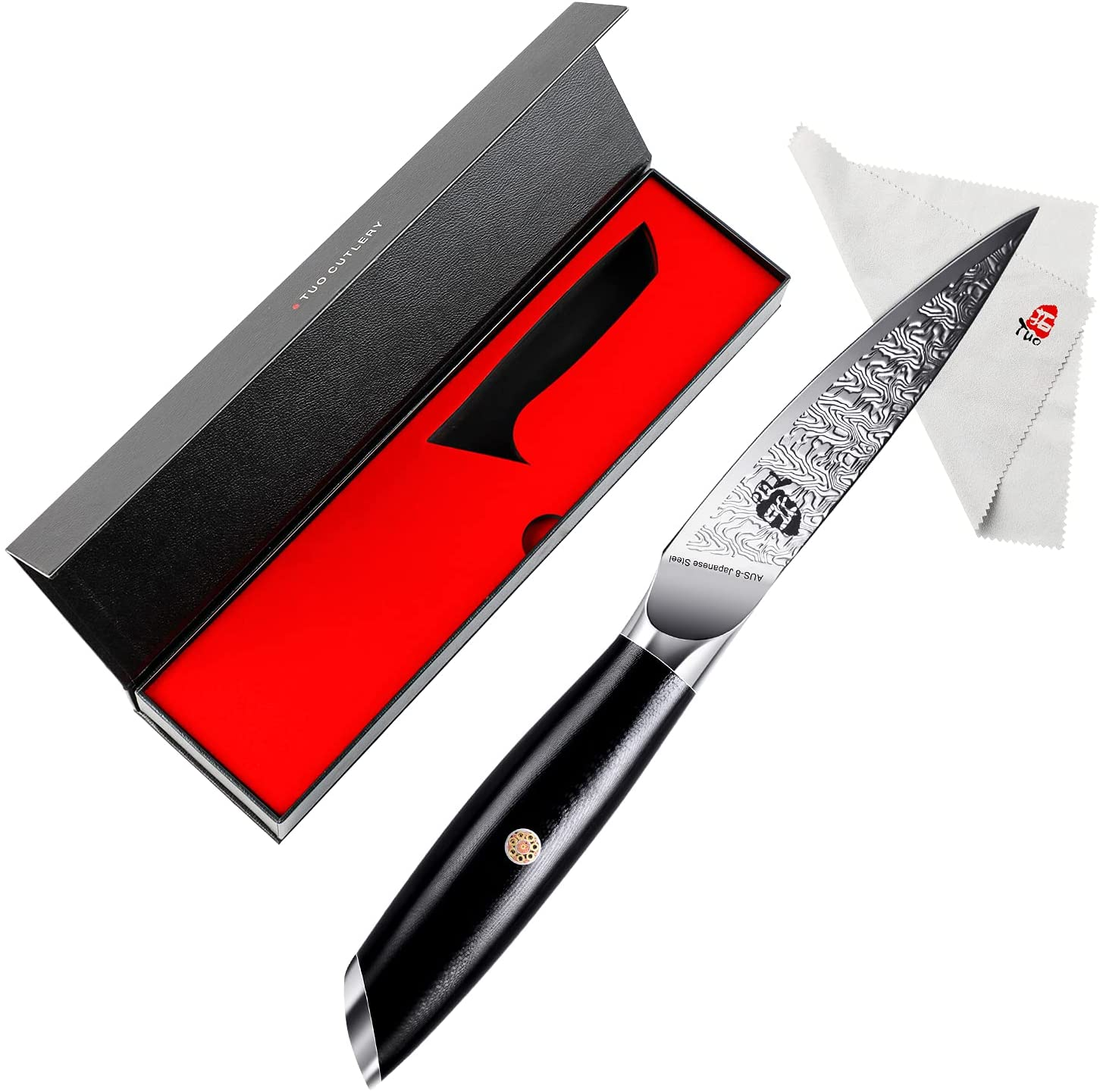 TUO Paring Knife - 3.5 Inch Small Kitchen Knife Peeling Knife for Fruit and Veggie, AUS-8 Japanese Stainless Steel with Ergonomic G10 Handle, Falcon S Series with Gift Box