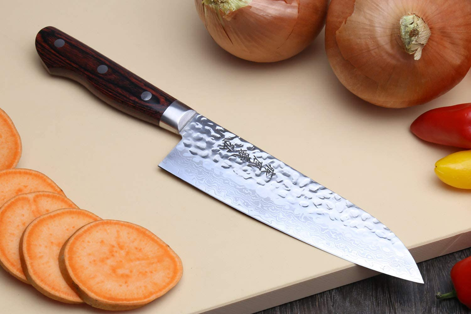 YOSHIHIRO- Hammered Damascus Chef Knife 6PC SET - MADE in JAPAN