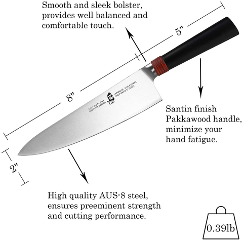 Image of TUO Chef Knife 8 Inch Kitchen Knife Cooking Knife Chef'S Knife Pro Japanese Gyuto Knife for Vegetable Fruit and Meat, AUS-8 High Carbon Stainless Steel with Ergonomic Handle Gift Box, Ring Lite Series