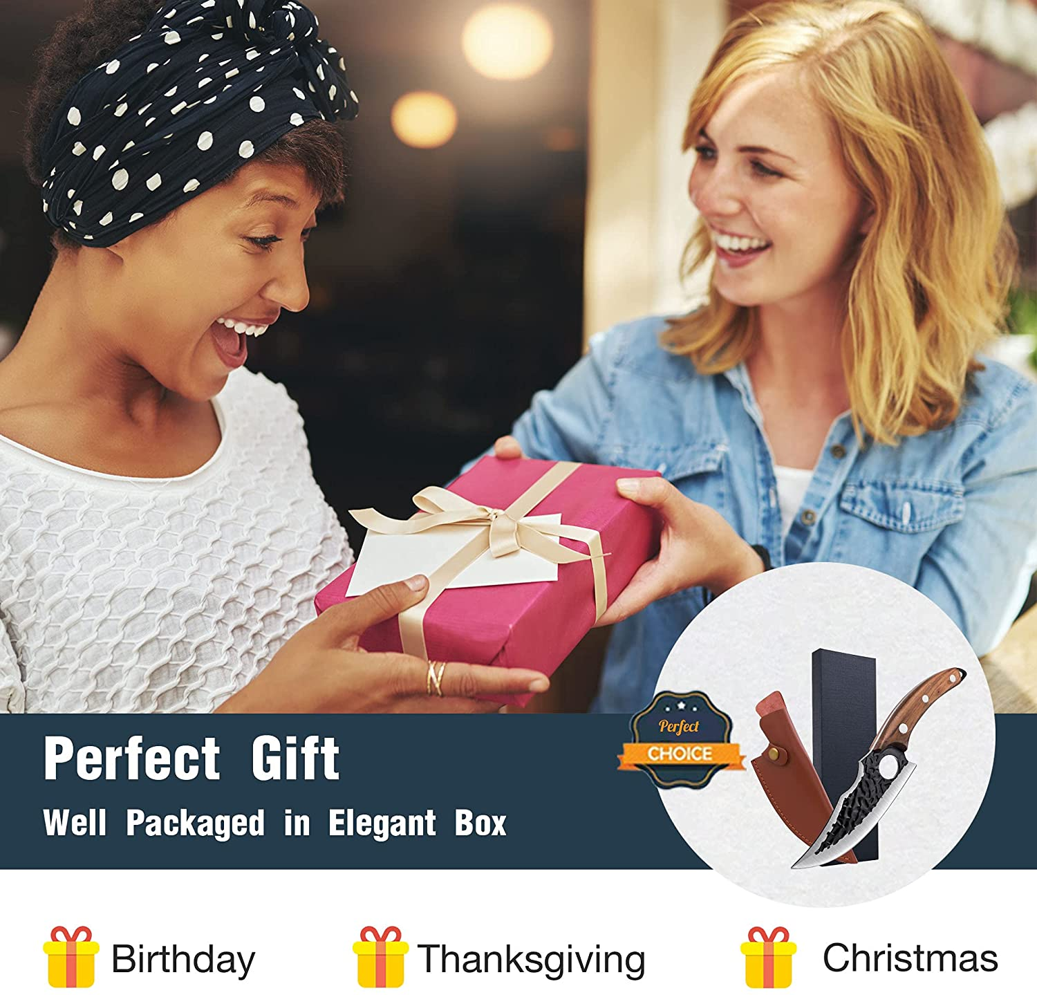 Upgraded Huusk Kitchen Chef Knife Viking Knife with Sheath Japanese Forged Japan Knives Boning Knife Multipurpose Meat Knives Outdoor Camping BBQ Knife with Gift Box