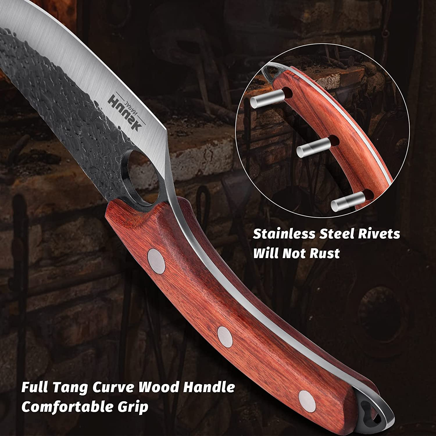 Huusk Viking Knives Hand Forged Boning Knife Full Tang Japanese Chef Knife with Sheath Butcher Meat Cleaver Japan Kitchen Knife for Home, Outdoor, Camping