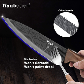 Matte Black Titanium Plated Stainless Steel Kitchen Knife Set, Chef Kitchen Knife Set Professional, Dishwasher Safe Kitchen Knife Set with Damascus Style
