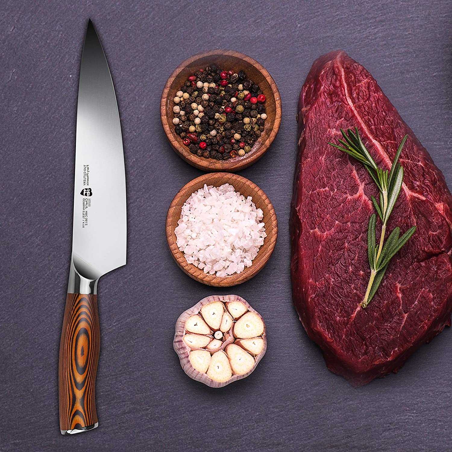 TUO Chef Knife Chef’S Knife Kitchen Knives Razor Sharp 8 Inch High Carbon German Stainless Steel Cutlery Rust Resistant Comfortable Pakkawood Handle Gift Packaging Fiery Phoenix Series