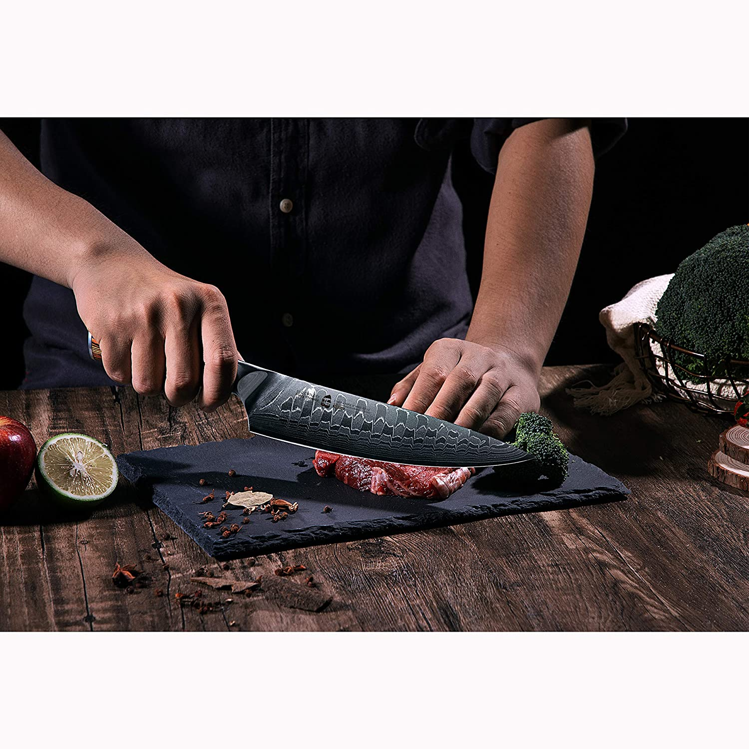 TUO Damascus Chef'S Knife - Kitchen Knives - Japanese AUS10 HC 67 Layers Steel with Dragon Pattern - Ergonomic Pakkawood Handle - 8" - Fiery Phoenix Series Including Gift Box