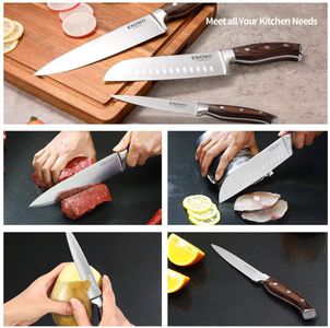 Enowo Chef Knife Ultra Sharp Kitchen Knife Set 3Pcs ,Premium German Stainless Steel Knife Cutlery Set with Finger Guard Clad Dimple,Ergonomic Color Wood Handle and Christmas Gifts Box