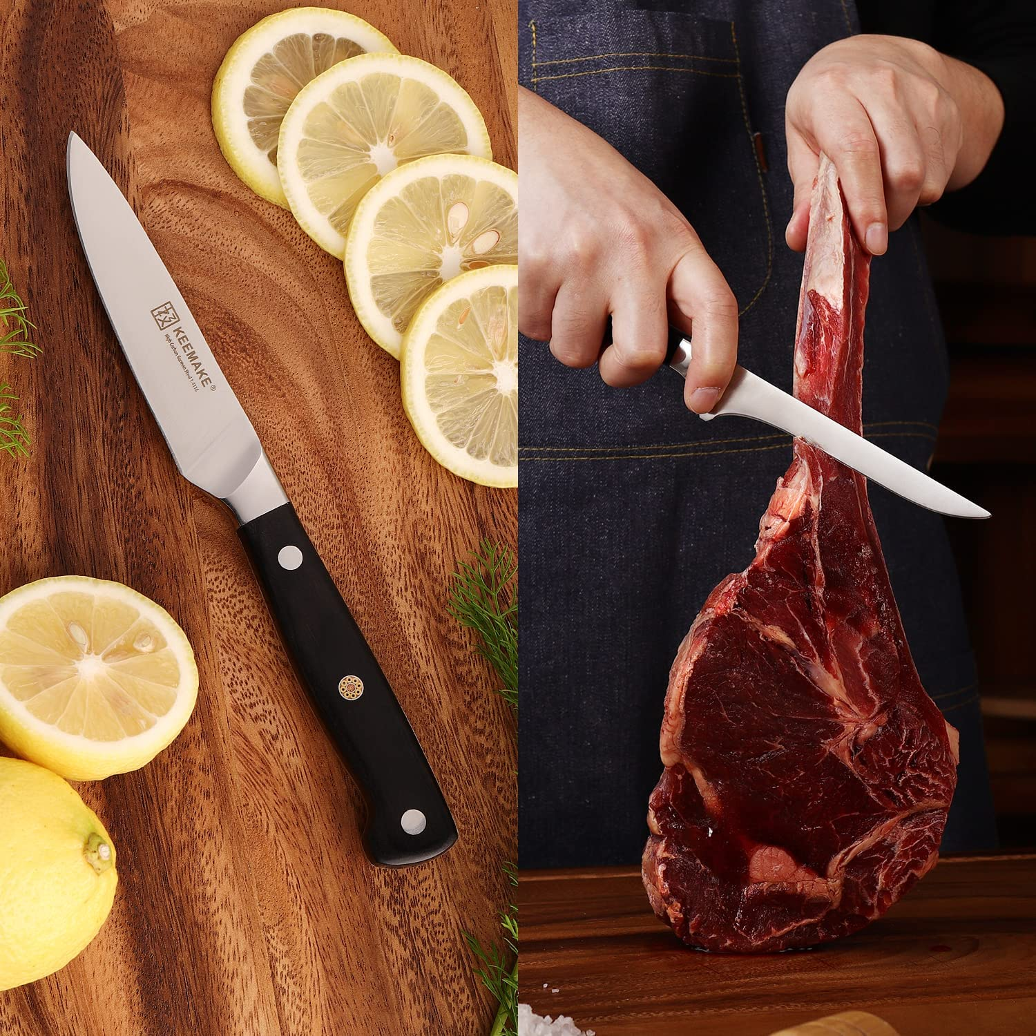 KEEMAKE Knives Set for Kitchen Chef Knife Set Sharp Cooking Knives without Block German High Carbon Stainless Steel Professional Wood Handle Cutting Knives 6 Piece