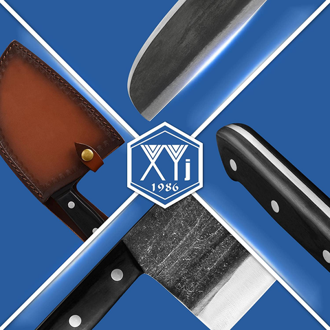 Image of Authentic XYJ since 1986,Outstanding Ancient Forging,6.7 Inch Full Tang,Serbian Chefs Knife,Chef Meat Cleaver,Kitchen Knives,Set with Leather Sheath,Take Carrying,Butcher,For Camping or Outdoor