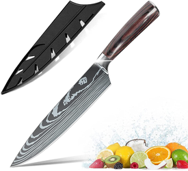 ZENG Professional Kitchen Chef Knife Set, Japanese 8 PCS German High Carbon Stainless Steel Ultra Sharp Knives Sets with Sheaths, Ergonomically Handle Multifunctional Cutter