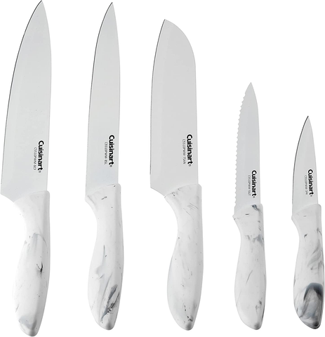 Cuisinart C55-10PWM Advantage Ceramic-Coated Faux Knife Set, 10 PC, Marble