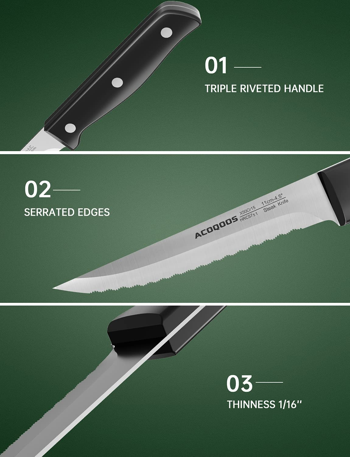 Kitchen Knife Set with Wooden Block, Knife Block Sets 17 Piece with Knife Sharpener, German Stainless Steel and Full-Tang Design by ACOQOOS