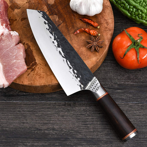 Image of Kiritsuke Chef Knives Carbon Steel Bunka Knife Forged Japanese Butcher Cleaver Kitchen for Home and Restaurant