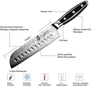 TUO Santoku Knife - Japanese Chef Knife 7-Inch High Carbon Stainless Steel - Kitchen Knives with G10 Full Tang Handle - Black Hawk-S Knives Including Gift Box