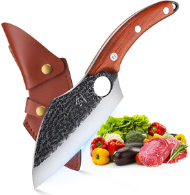 DRAGON RIOT Forged Cleaver Knife Boning Knife with Leather Sheath Carbon Steel Meat Butcher Chef Knife Mith the Pot Cleaver Knife Outdoor BBQ Knives for Kitchen Camping with Gift Box