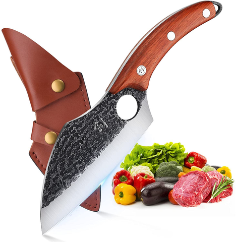 Image of DRAGON RIOT Forged Cleaver Knife Boning Knife with Leather Sheath Carbon Steel Meat Butcher Chef Knife Mith the Pot Cleaver Knife Outdoor BBQ Knives for Kitchen Camping with Gift Box