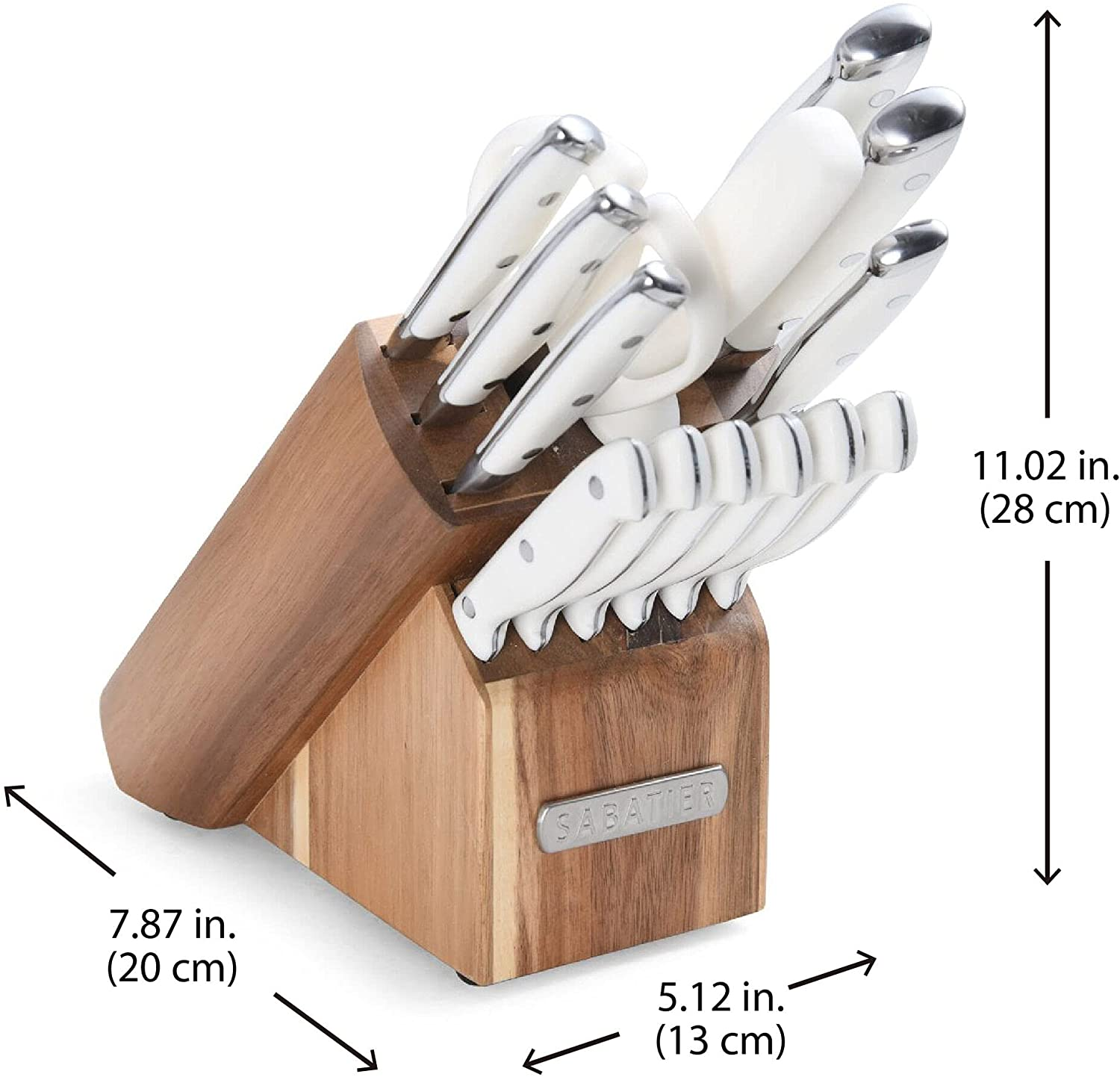 Sabatier Forged Triple Rivet Knife Block Set, 15-Piece, White