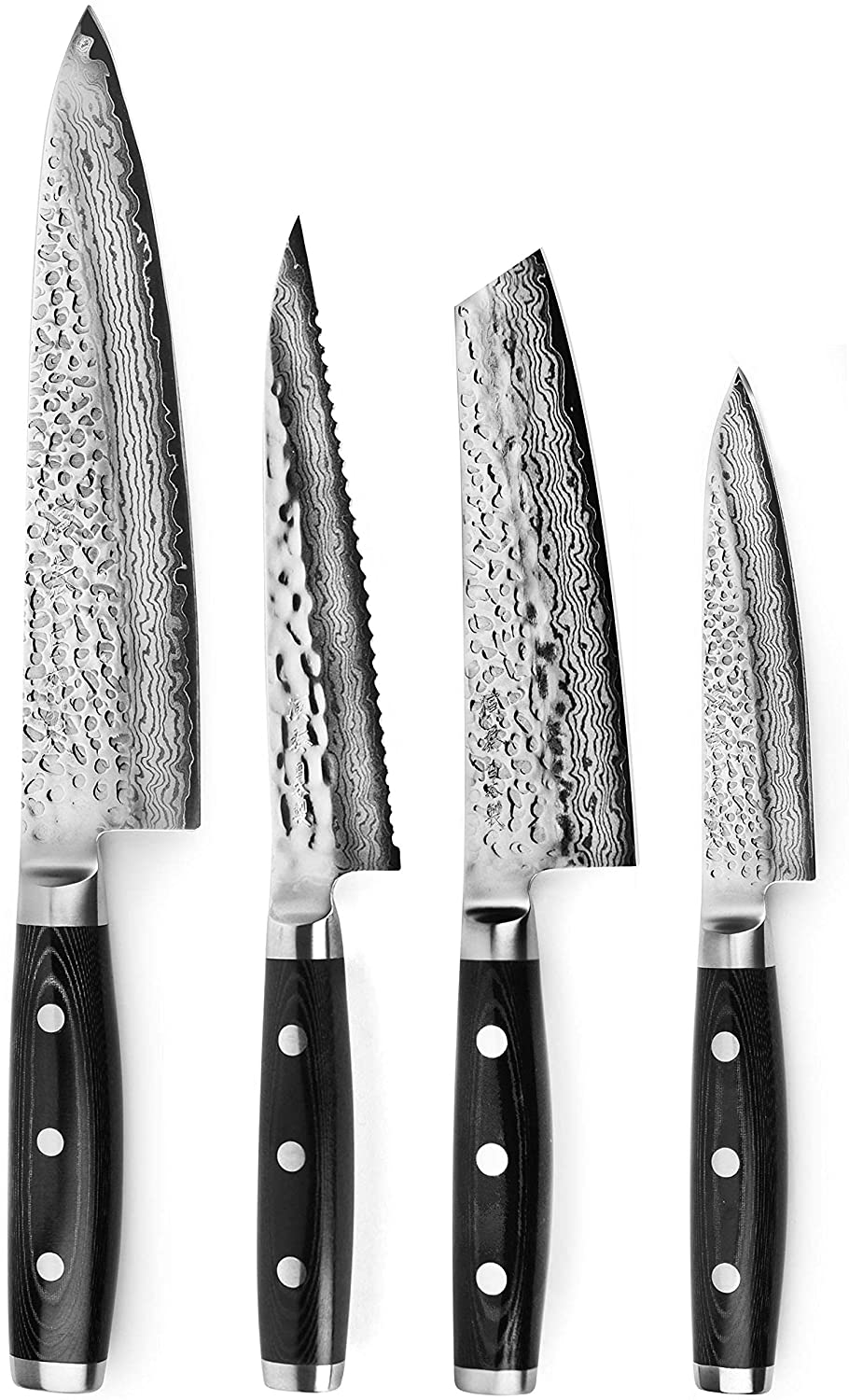 Enso Knife Set - Made in Japan - HD Series - VG10 Hammered Damascus Japanese Stainless Steel with Slim Knife Block - 5 Piece