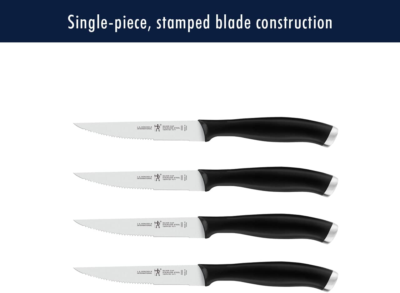 HENCKELS Silvercap 14-Pc Kitchen Knife Set with Block Set, Chef Knife, Bread Knife, Steak Knife Set, Black