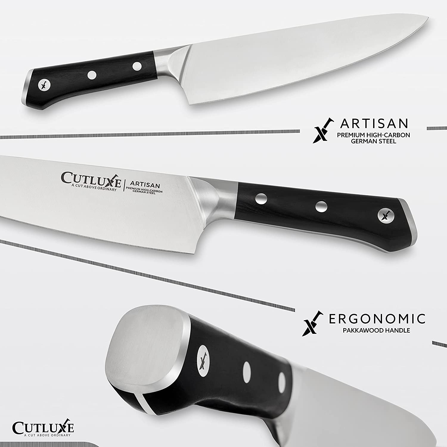 CUTLUXE Chef Knife – 8" Chopping Knife – Forged High Carbon German Steel – Full Tang & Razor Sharp – Ergonomic Handle Design – Artisan Series