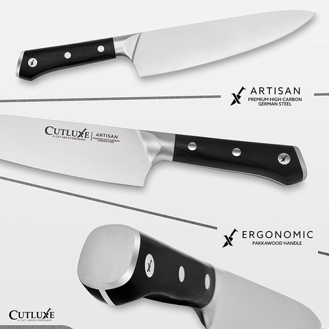 Image of CUTLUXE Chef Knife – 8" Chopping Knife – Forged High Carbon German Steel – Full Tang & Razor Sharp – Ergonomic Handle Design – Artisan Series