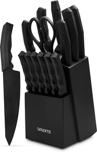 DFACKTO 15 Piece Kitchen Knife Block Set, High Carbon Stainless Steel, Black Matte Blades