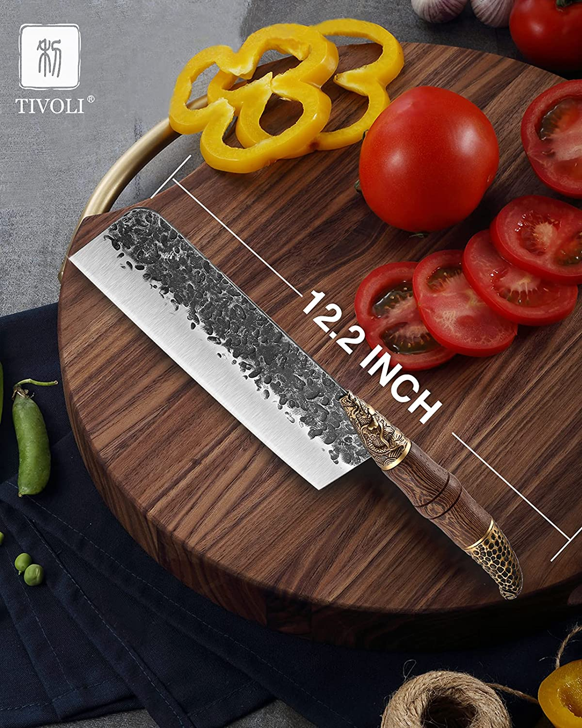 TIVOLI Japanese Chef Knife Set Hand Forged Kitchen Knife Meat Cleaver Knife Full Tang Butcher Knife for Meat Cutting (D- 7.5 Inch Nakiri Knife)