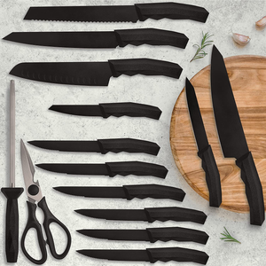 DFACKTO 15 Piece Kitchen Knife Block Set, High Carbon Stainless Steel, Black Matte Blades