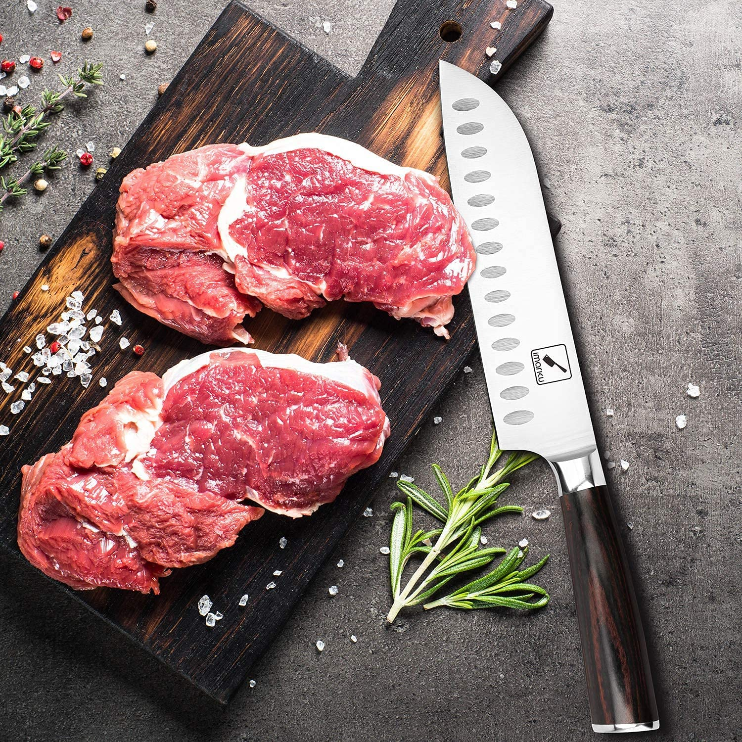 Santoku Knife - Imarku 7 Inch Kitchen Knife Ultra Sharp Asian Knife Japanese Chef Knife - German HC Stainless Steel 7Cr17Mov - Ergonomic Pakkawood Handle, Best Choice for Home Kitchen, Brown