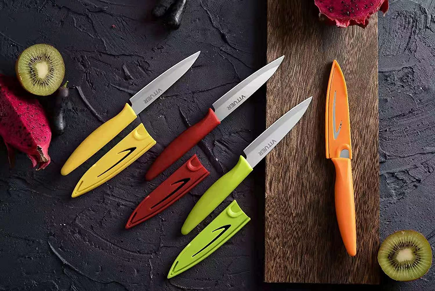 Paring Knife, Vituer 8PCS Paring Knives (4 Knives and 4 Knife Cover), 4 Inch Peeling Knife, Fruit and Vegetable Knife, Ultra Sharp Kitchen Knives, German Steel, PP Plastic Handle