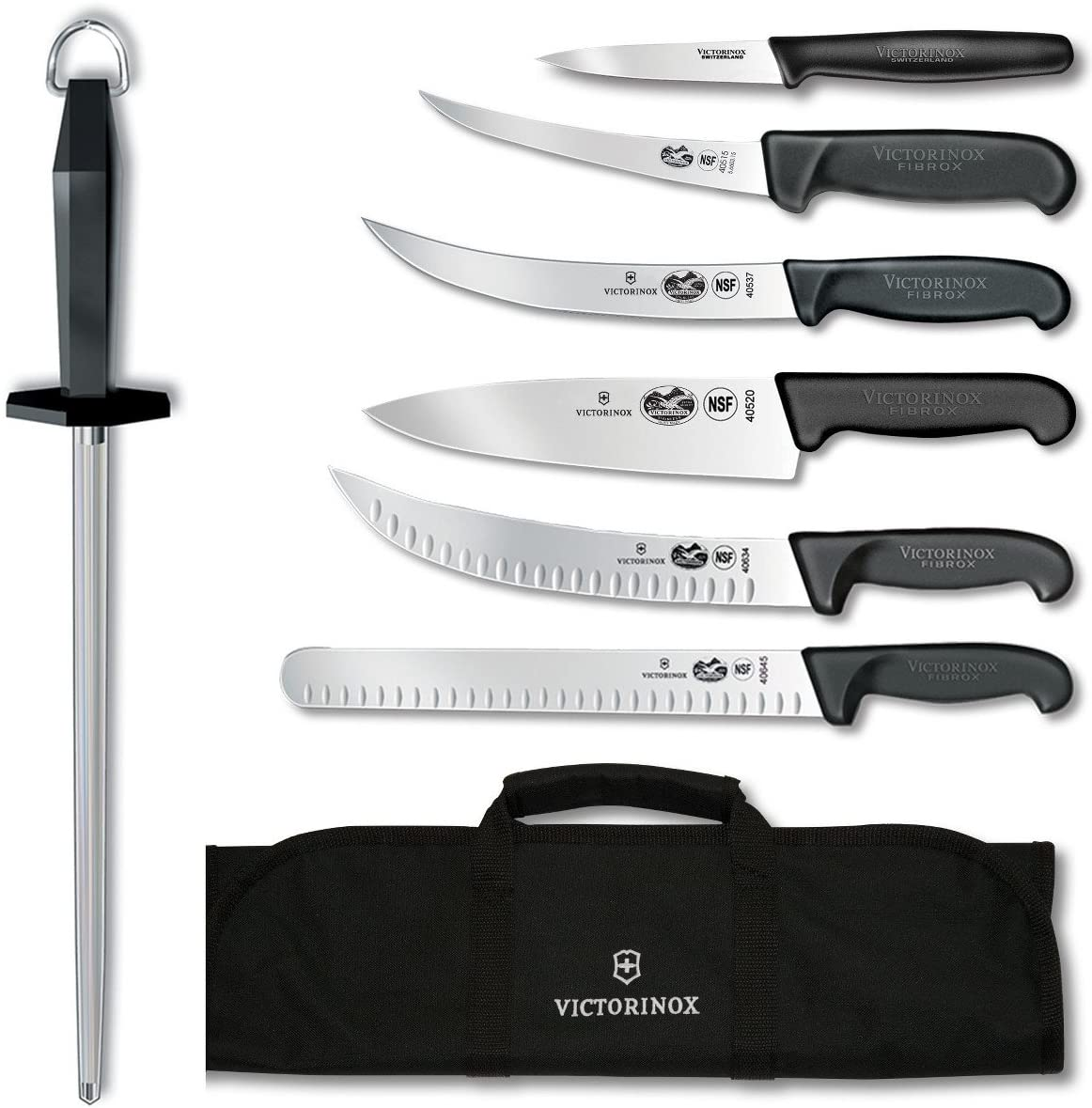 Victorinox - VN46137 Swiss Army Cutlery Fibrox Pro Ultimate Competition BBQ Set, Knife Roll, 8-Piece