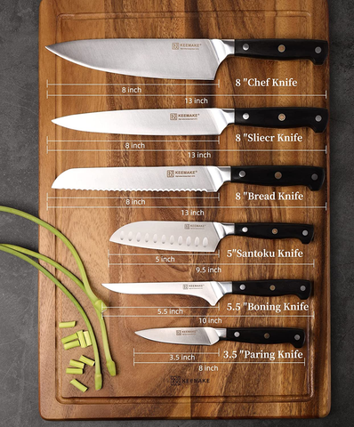 Image of KEEMAKE Knives Set for Kitchen Chef Knife Set Sharp Cooking Knives without Block German High Carbon Stainless Steel Professional Wood Handle Cutting Knives 6 Piece