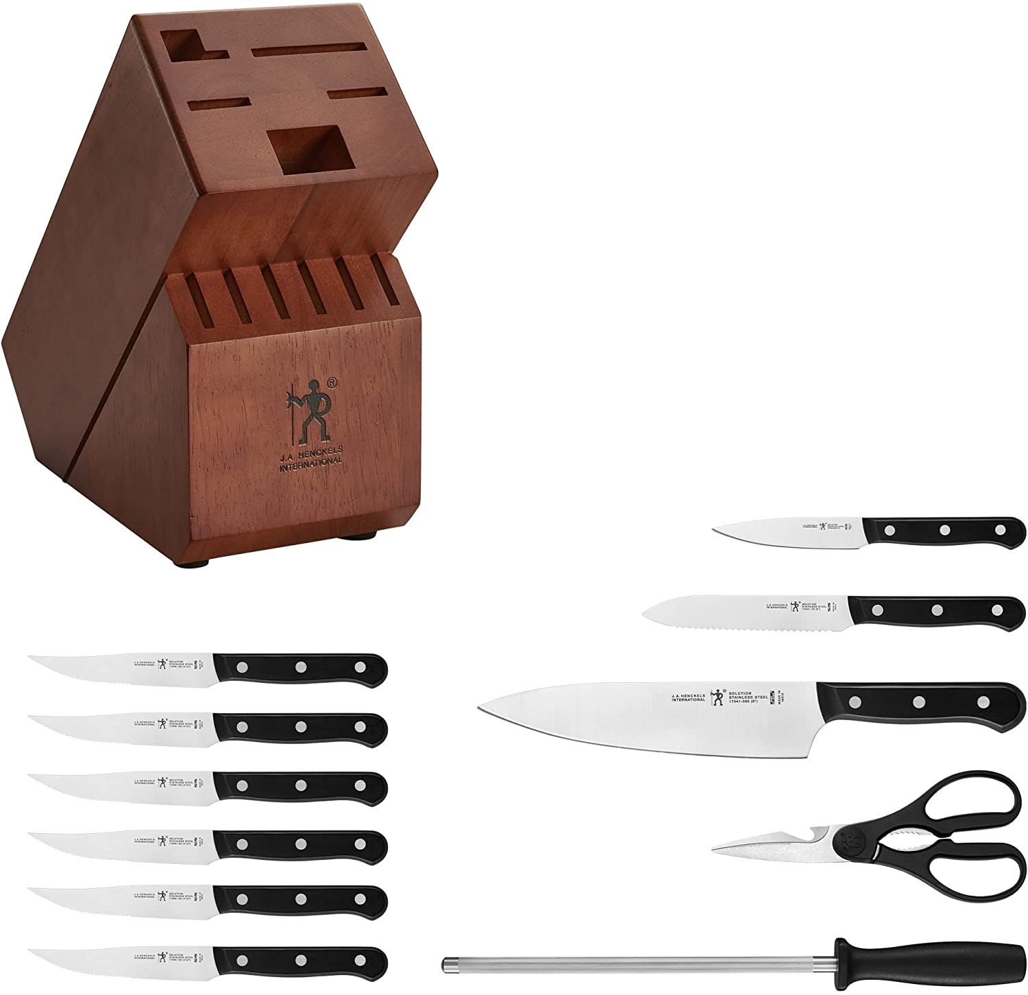 HENCKELS Solution 12-Pc Knife Set with Block, Chef Knife, Paring Knife, Steak Knife Set, Grey, Stainless Steel