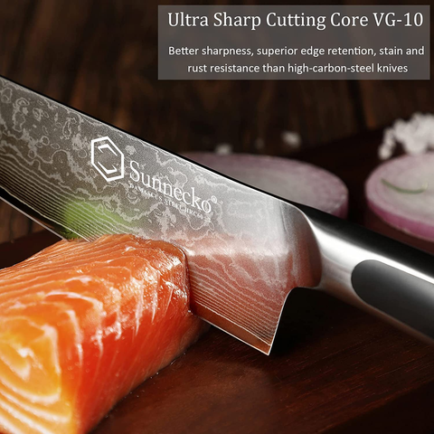 Image of Sunnecko Damascus Chef Knife 8 Inch- Razor Sharp Kitchen Knife Made of Damascus VG-10 Steel with Rivet Full Tang Solid Handle-Professional Japanese Chef'S Meat Knife