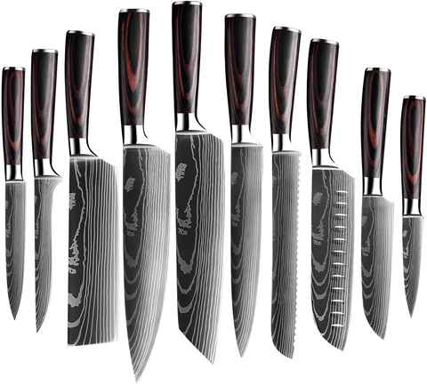 Image of KEPEAK Chef Knife Sets 10 Piece, Kitchen Knives High Carbon Stainless Steel, with Pakkawood Handle, Professional Knife Sets for Vegetable Fruit Meat Cutting