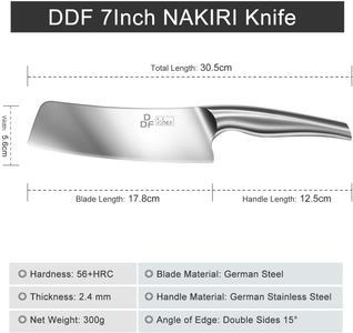 DDF Iohef Nakiri Kitchen Knife, Chef'S Knife in Stainless Steel Professional Cooking Knife, Antiseptic Non-Slip Ultra Sharp Knife with Ergonomic Handle Ideal for Kitchen & Restaurant