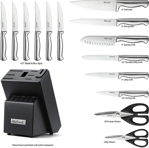 Image of Mccook MC21 Knife Sets,15 Pieces German Stainless Steel Knife Block Sets with Built-In Sharpener