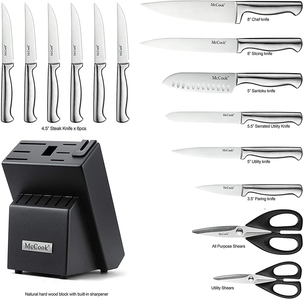 Mccook MC21 Knife Sets,15 Pieces German Stainless Steel Knife Block Sets with Built-In Sharpener