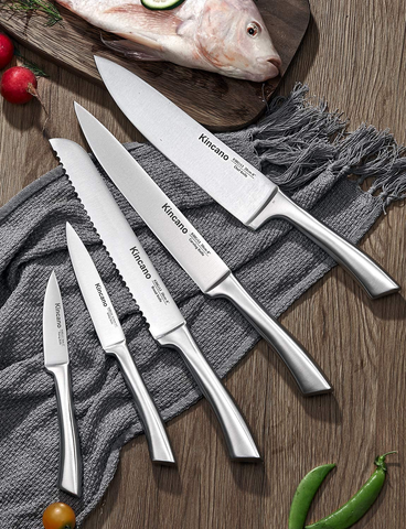 Image of Knife Set, 14 PCS High Carbon Stainless Steel Kitchen Knife Set for Chef, Super Sharp Knife Set with Acrylic Stand, Include Steak Knives, Sharpener and Scissors, Ergonomical Design by Kincano