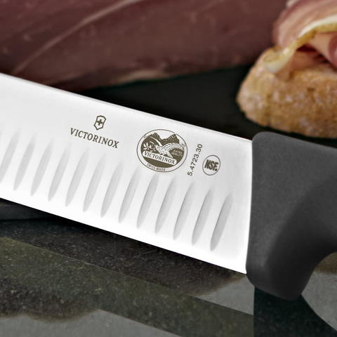 Image of Victorinox-Swiss-Army- 47645 Cutlery Fibrox Pro Slicing Knife, Granton Blade, Black, 12-Inch